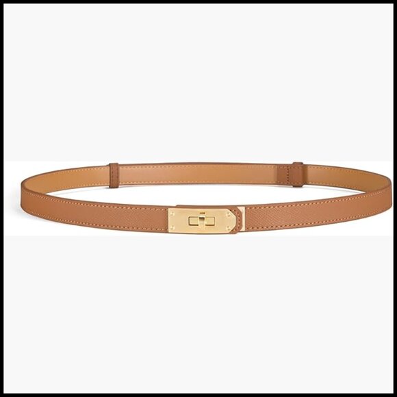 Thin Leather Belt Adjustable Gold Buckle for Office Wedding Jeans main image 4